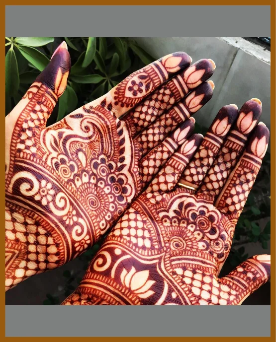 Patterned Petals Wrapped In Stylish Front Hand Mehndi Design